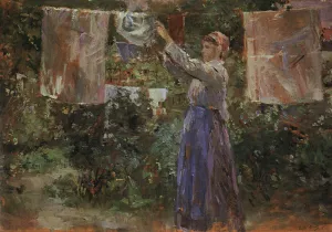 Peasant Hanging out the Washing by Berthe Morisot - Oil Painting Reproduction