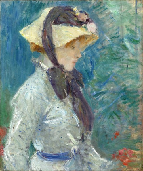 Young Woman with a Straw Hat  by Berthe Morisot - Hand-Painted Oil Painting Reproduction