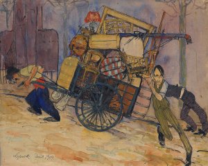 Konstnaren Carl Frisendahls flyttning i Montparnasse, Paris by Bertil Lybeck Oil Painting