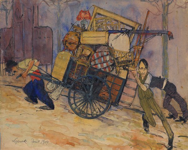 Konstnaren Carl Frisendahls flyttning i Montparnasse, Paris  by Bertil Lybeck - Hand-Painted Oil Painting Reproduction