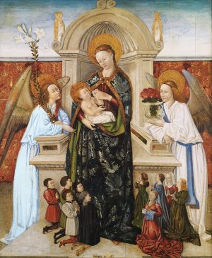 Virgen con el Nino, angeles y familia de donantes by Bertomeu Baro Oil Painting