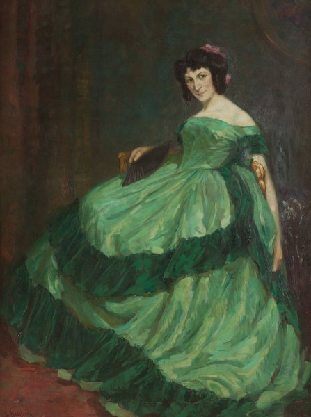 Lady in a green dress by Betty Heldrich - Hand-Painted Oil Painting Reproduction
