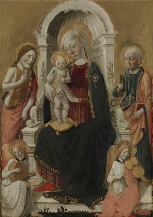 The Virgin and Child with Saint John the Baptist, Saint Peter and two Angels Making Music by Biagio D'Antonio Oil Painting