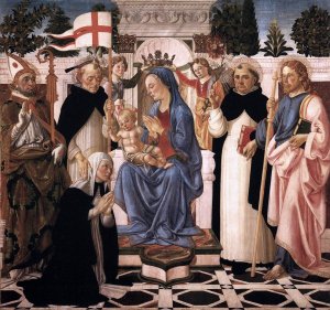 Virgin and Child Enthroned with Five Saints and Two Angels by Biagio D'Antonio Oil Painting