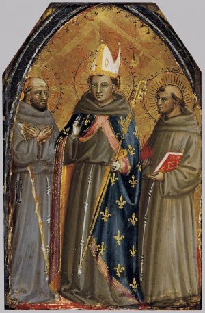 Sts Francis of Assisi, Louis of Toulouse and Anthony of Padua Oil painting by Bicci Di Neri