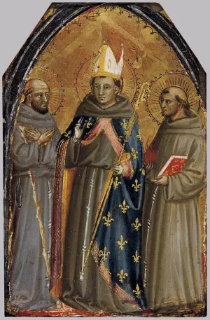 Sts Francis of Assisi, Louis of Toulouse and Anthony of Padua Oil painting by Bicci Di Neri