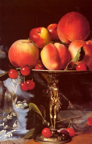 A Still Life with Peaches, Plums and Cherries by Blaise Alexandre Desgoffe - Oil Painting Reproduction