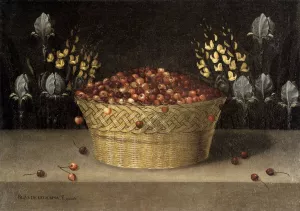 Basket of Cherries and Flowers Oil painting by Blas De Ledesma