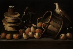 Still Life with Fruit and a Bird by Blas De Ledesma Oil Painting