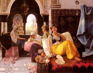 A Harem Scene by Blas Olleras y Quintana Oil Painting