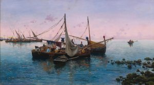 In The Harbor by Blas Olleros Y Quintana Oil Painting