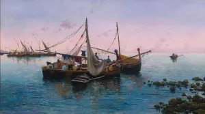 In The Harbor by Blas Olleros Y Quintana Oil Painting