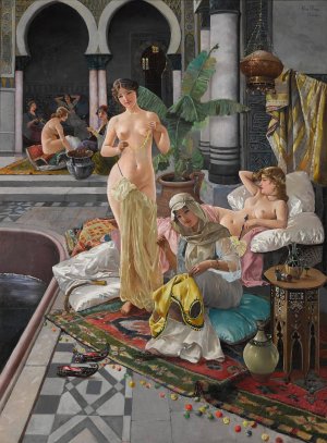The Persian Bath by Blas Olleros Y Quintana Oil Painting
