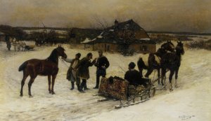 Ready to Depart by Bodhan Von Kleczynski Oil Painting
