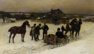 Ready to Depart by Bodhan Von Kleczynski Oil Painting