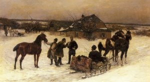 Waiting to Depart by Bodhan Von Kleczynski Oil Painting