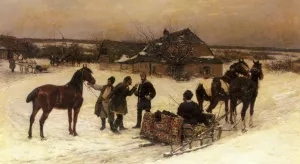 Waiting to Depart by Bodhan Von Kleczynski Oil Painting