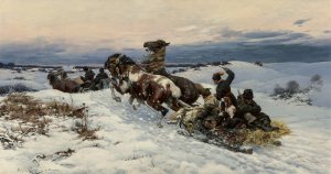 Return from the hunt by Bohdan Von Kleczynski Oil Painting