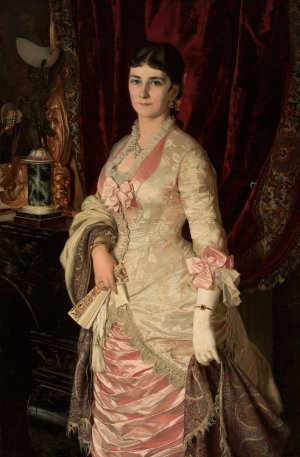 Portrait of a lady in a satin dress by Boleslaw Laszczynski Oil Painting