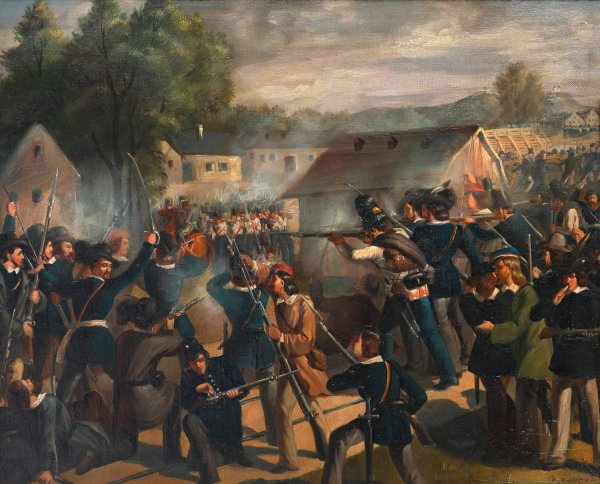 Der Kampf an der Taborbrucke in der Leopoldstadt am 6. Oktober 1848  by Bonaventura Emler - Hand-Painted Oil Painting Reproduction