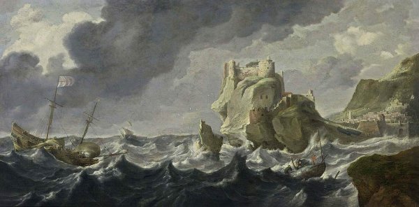 Main Product Photo of A Mediterranean Harbour Entrance Painting by Bonaventura Peeters The Elder