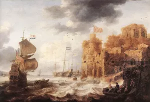 An Oriental Harbour Oil painting by Bonaventura Peeters The Elder