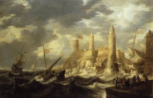 Fortified Harbour by Bonaventura Peeters The Elder Oil Painting
