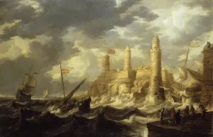 Fortified Harbour by Bonaventura Peeters The Elder Oil Painting