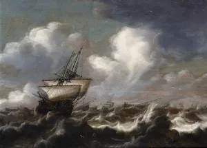 Shipping at Sea in a Light Breeze by Bonaventura Peeters The Elder Oil Painting