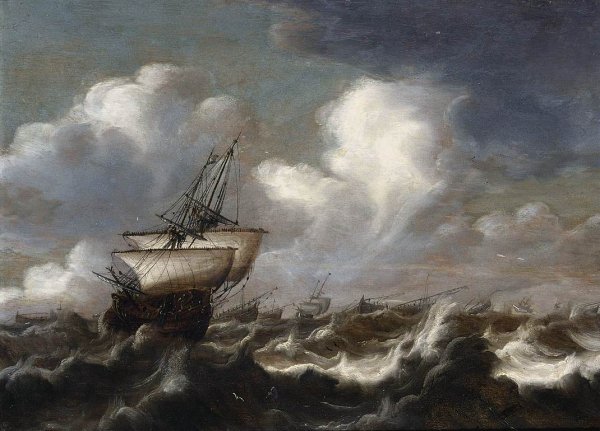 Main Product Photo of Shipping at Sea in a Light Breeze Painting by Bonaventura Peeters The Elder