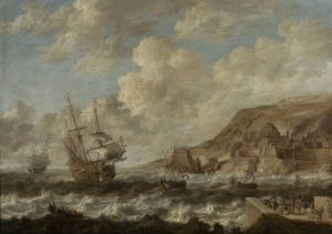 Ships in a port by Bonaventura Peeters The Elder Oil Painting