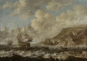Ships in a port by Bonaventura Peeters The Elder Oil Painting