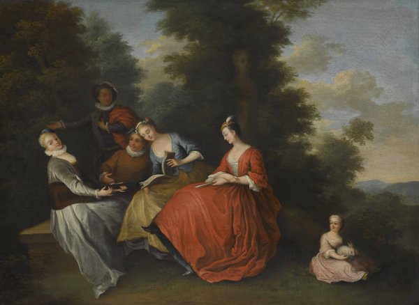 An Elegant Company Seated Outdoors Making Music by Bonaventure De Bar - Hand-Painted Oil Painting Reproduction