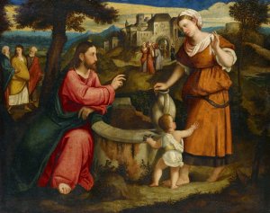 Christ and the Samaritan Woman at the Fountain of Jacob at Sichar by Bonifacio Veronese Oil Painting