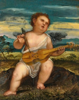 Cupid With A Violin In A Landscape by Bonifacio Veronese Oil Painting