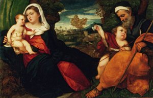 Holy Family in a Landscape by Bonifacio Veronese Oil Painting