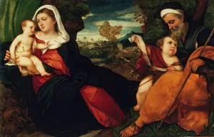 Holy Family in a Landscape by Bonifacio Veronese Oil Painting