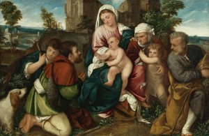 Holy Family With Saint Elizabeth, The Infant St. John, And Two Shepherds by Bonifacio Veronese Oil Painting
