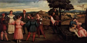 Outdoors Entertainment with Dancers by Bonifacio Veronese Oil Painting