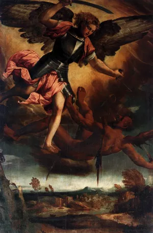 St Michael Vanquishing the Devil Oil painting by Bonifacio Veronese