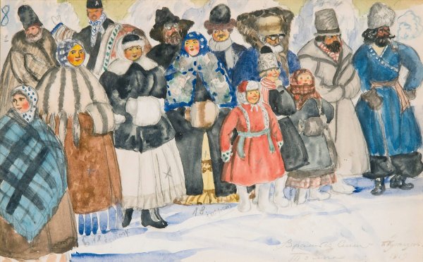 Design For The Spectators In The Power Of The Fiend  by Boris Kustodiev - Hand-Painted Oil Painting Reproduction