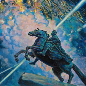 Fireworks. The Bronze Horseman by Boris Kustodiev Oil Painting