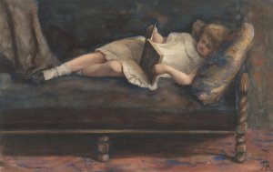Lezend meisje, liggend op een bank by Bramine Hubrecht Oil Painting