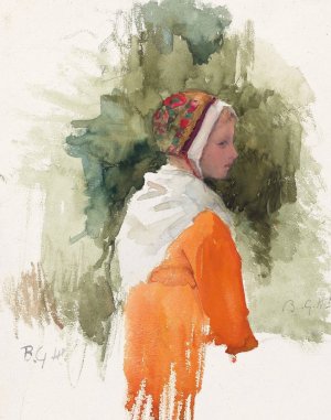 Meisje met kapje en oranje jurk by Bramine Hubrecht Oil Painting