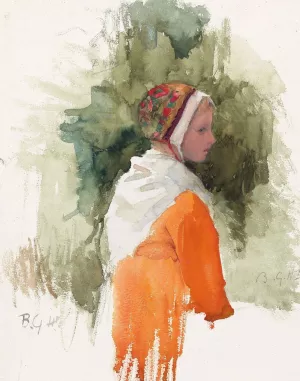 Meisje met kapje en oranje jurk Oil painting by Bramine Hubrecht