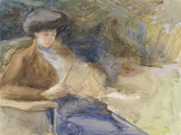 Main Product Photo of Zittende lezende vrouw  Painting by Bramine Hubrecht