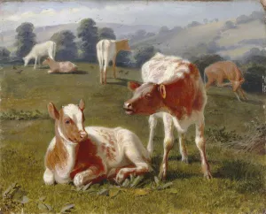 Calves in a Meadow painting by Briton Riviere