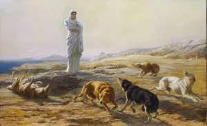 Pallas Athena and the Herdsman?s Dogs by Briton Riviere - Oil Painting Reproduction