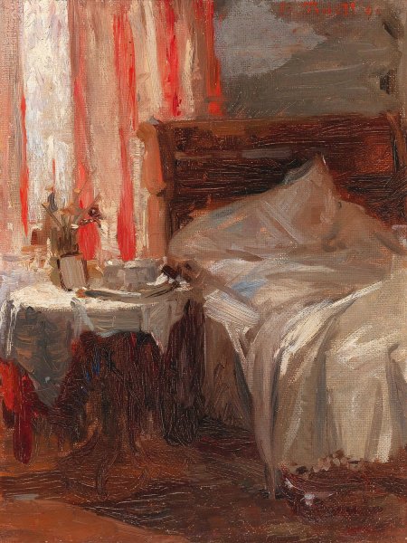 A bedroom interior  by Broncia Koller-Pinell - Hand-Painted Oil Painting Reproduction