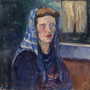 Frau mit blauem Kopftuch by Broncia Koller-Pinell Oil Painting